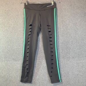 Babalu Laser Cut Leggings Women's One Size Gray‎ Mint Stripe Distressed Yoga EUC